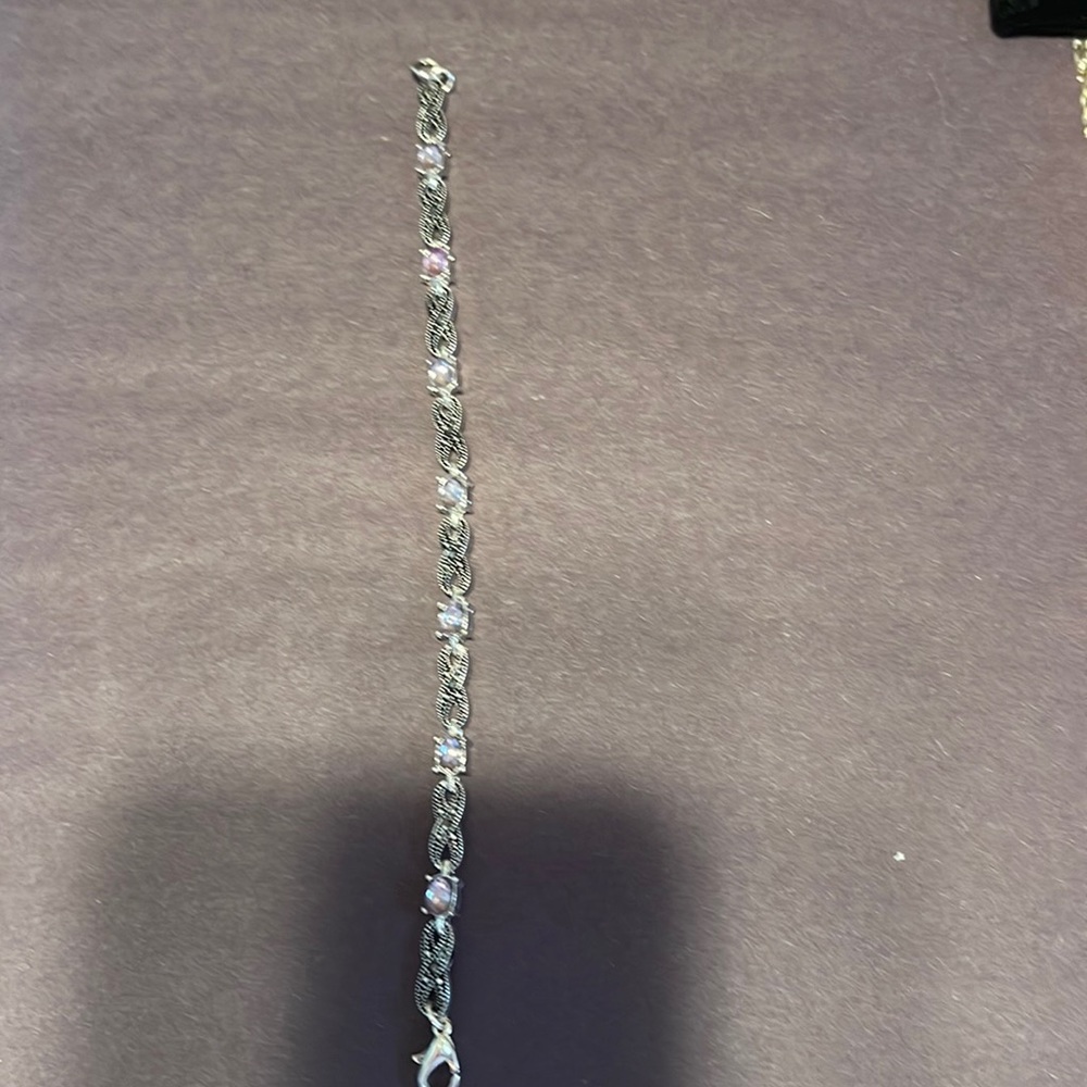Antique and Amethyst silver plated 7 inch bracelet